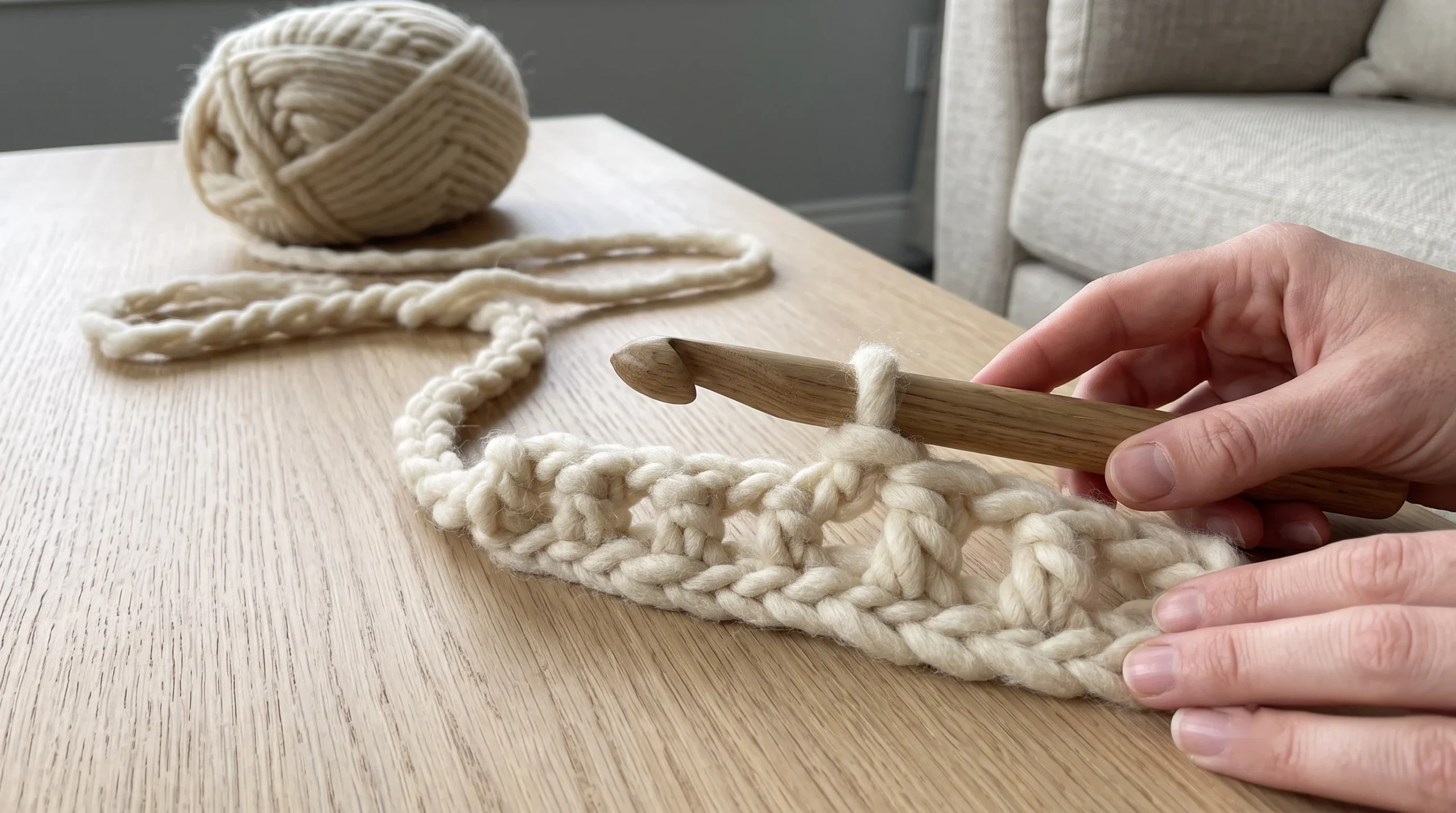 A stitch chart of a reduced moss stitch sample showing the set-up row and one pattern repeat row, with a key for chain and single crochet symbols.