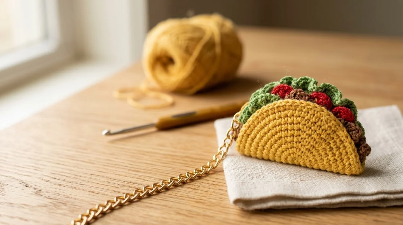 The second shell placed over the fillings with yellow single crochet worked partway around the edge through both shells.